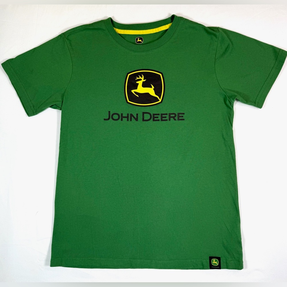 JOHN DEERE Kids Unisex Green Logo Outdoor Hunting Gorpcore T-Shirt Size XL 14-16